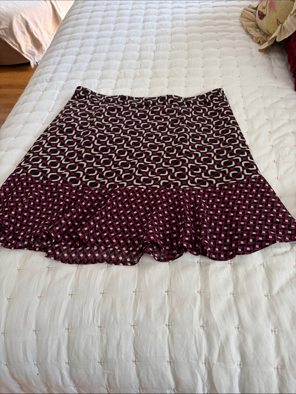 Michael Kors Pink and Black Printed Flounce Skirt